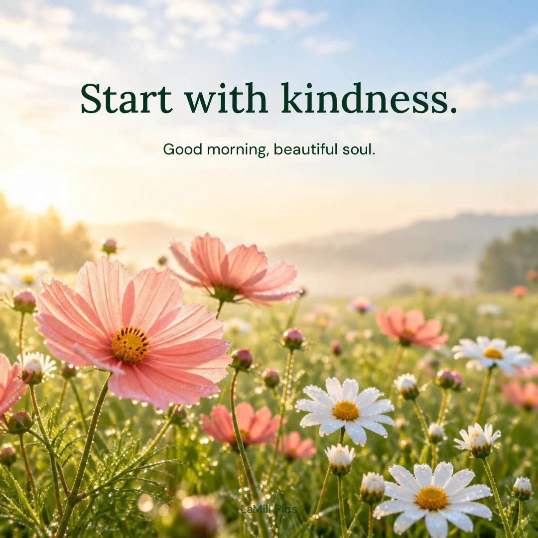 A morning filled with kindness: “Start with kindness. — Good morning, beautiful soul.”