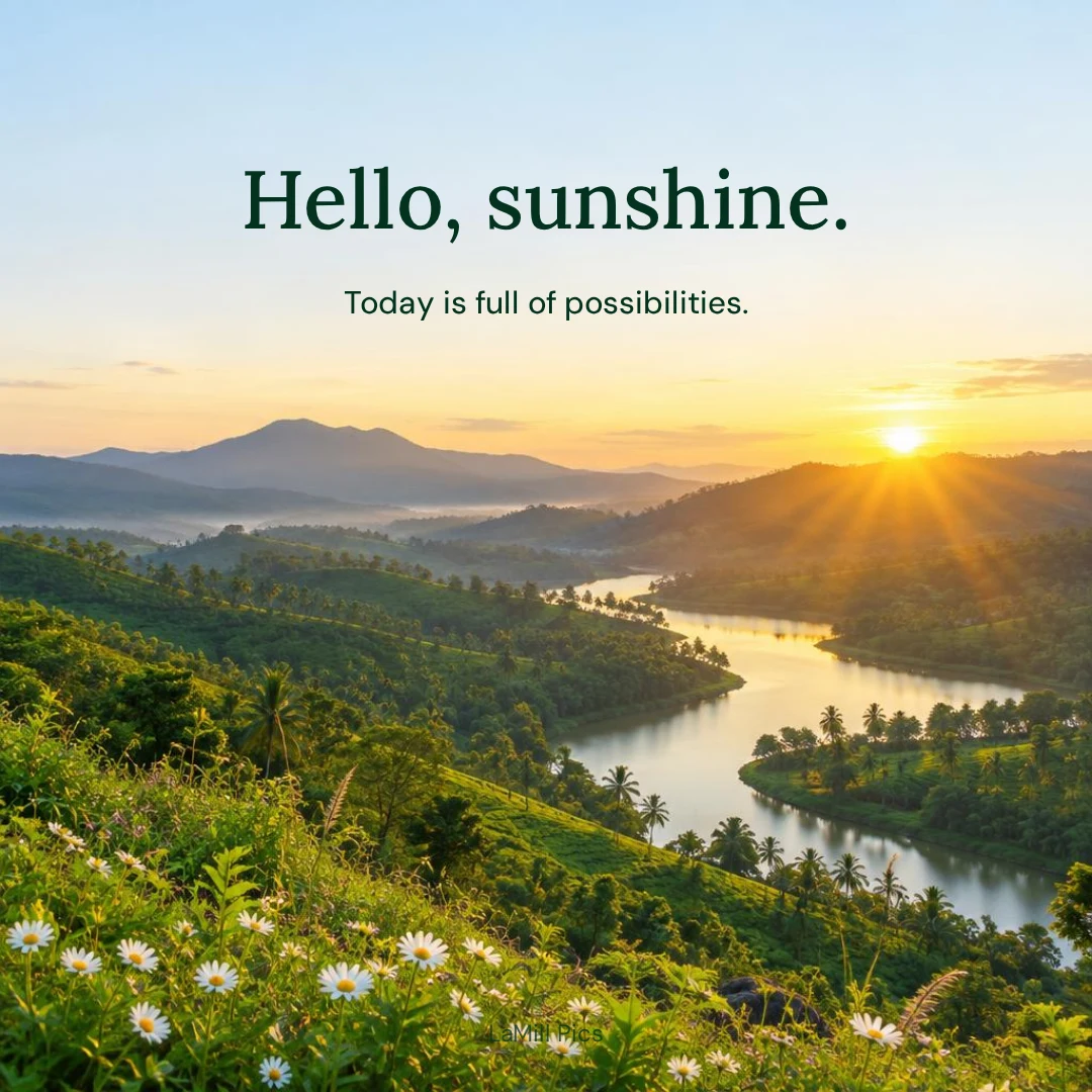 Golden sunrise good morning wish: “Hello, sunshine. — Today is full of possibilities.”